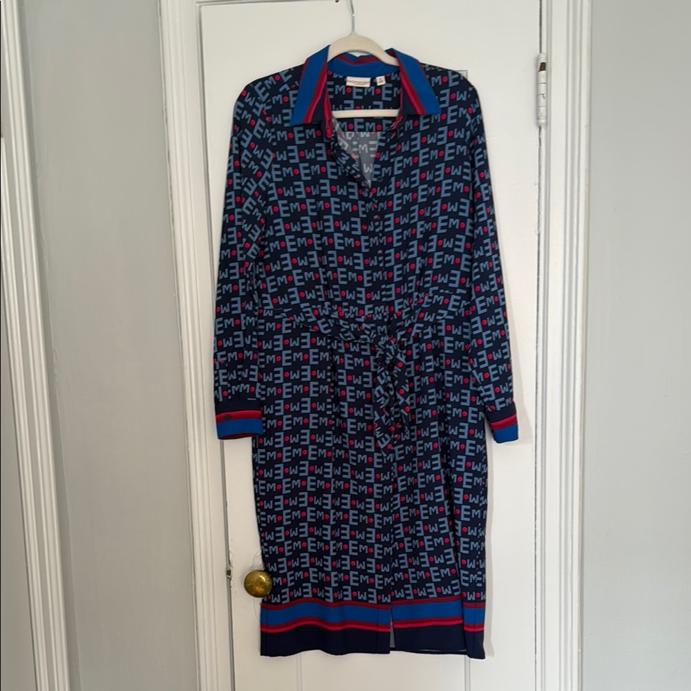 Blue Long Sleeve Polo Collar Shirt Dress